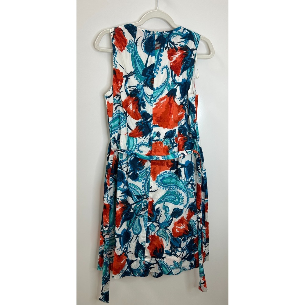 New Talbots Tropical Floral Fit-And-Flare Dress Red Teal White 12P 12 Petite - Picture 7 of 15